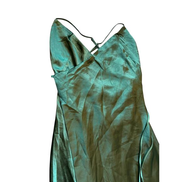 Lulus Fondly Loved Dark Green Satin Wrap Maxi Dress - Size S - Picture 10 of 16